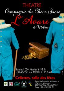 Théâtre : L’Avare de Molière samedi 24 février à 18 h et dimanche 25 février à 14 h 30